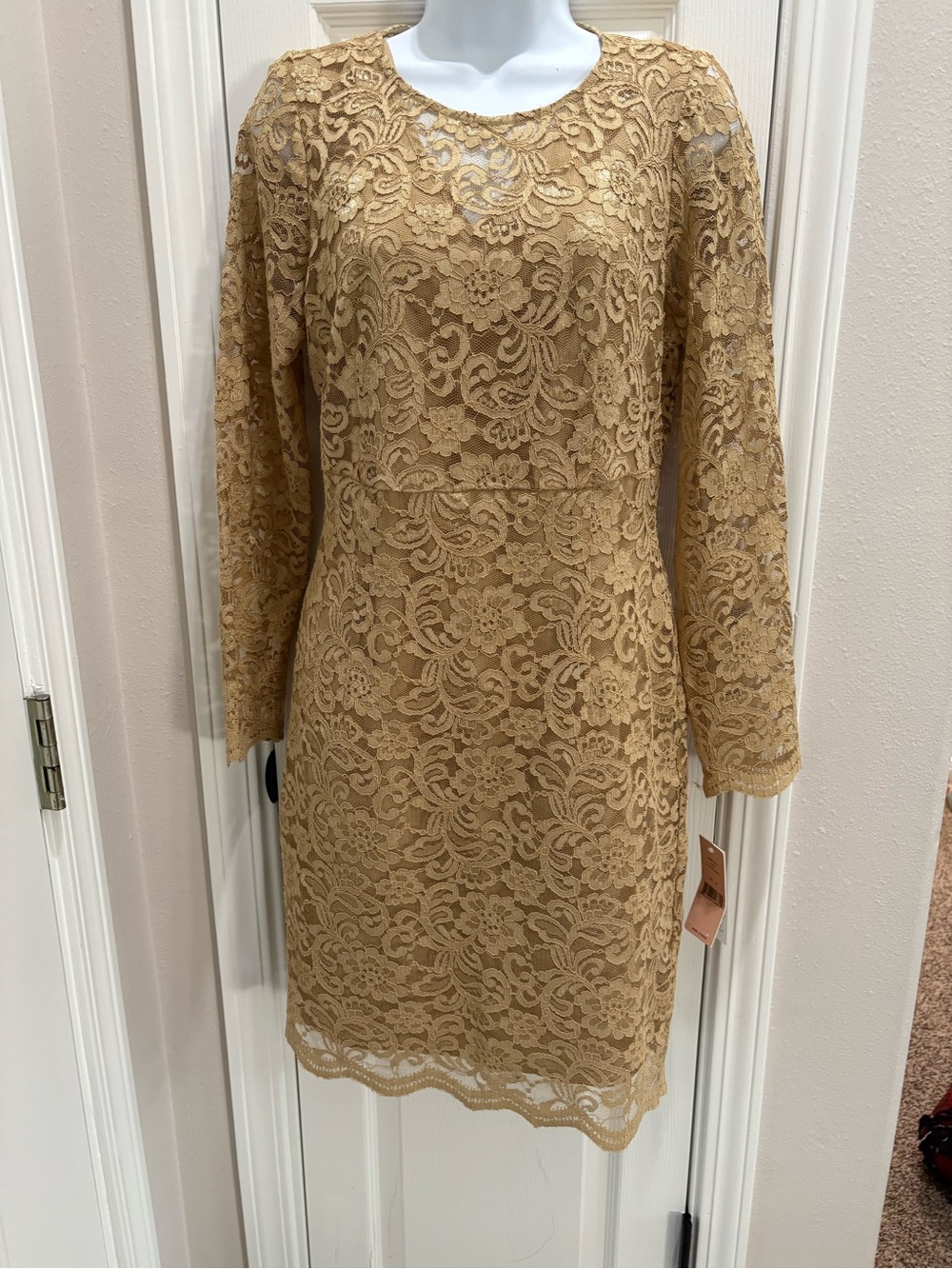 Nanette Lepore Poetic Love Gold Lace Long-Sleeve Shift Dress